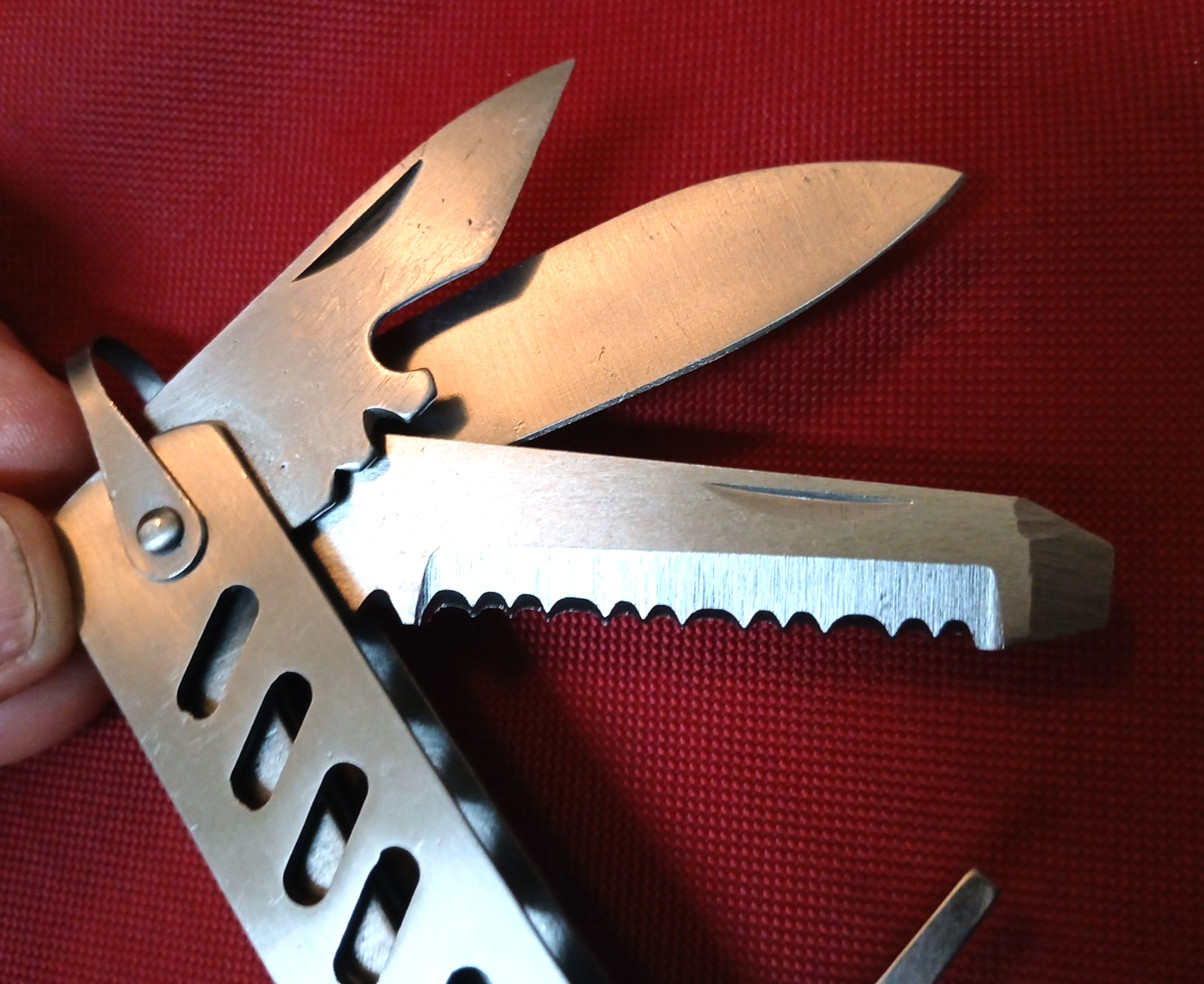 (LOT of 2) 10 & 8-Function Multitool SS Pliers, Saw, Knives, Screw Divers, File