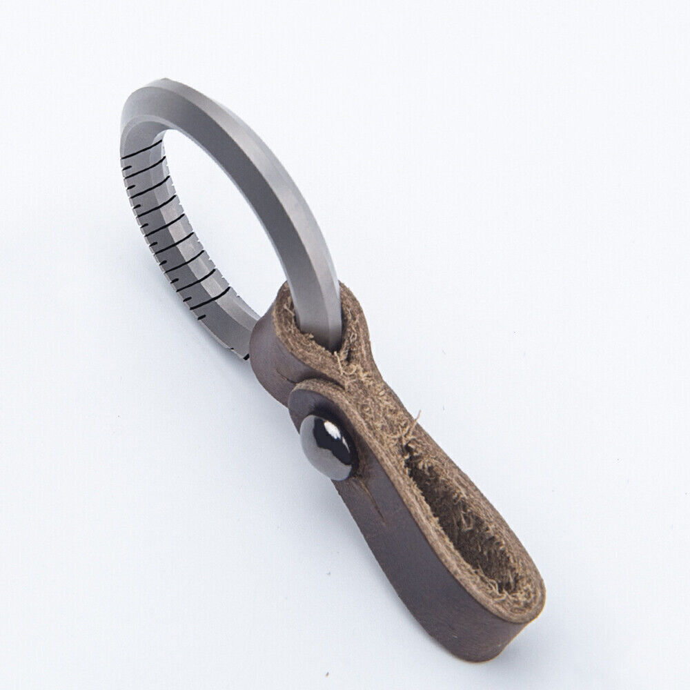Titanium Alloy＋Cow Leather Keychain Portable Removable Key Ring Pendant EDC Tool