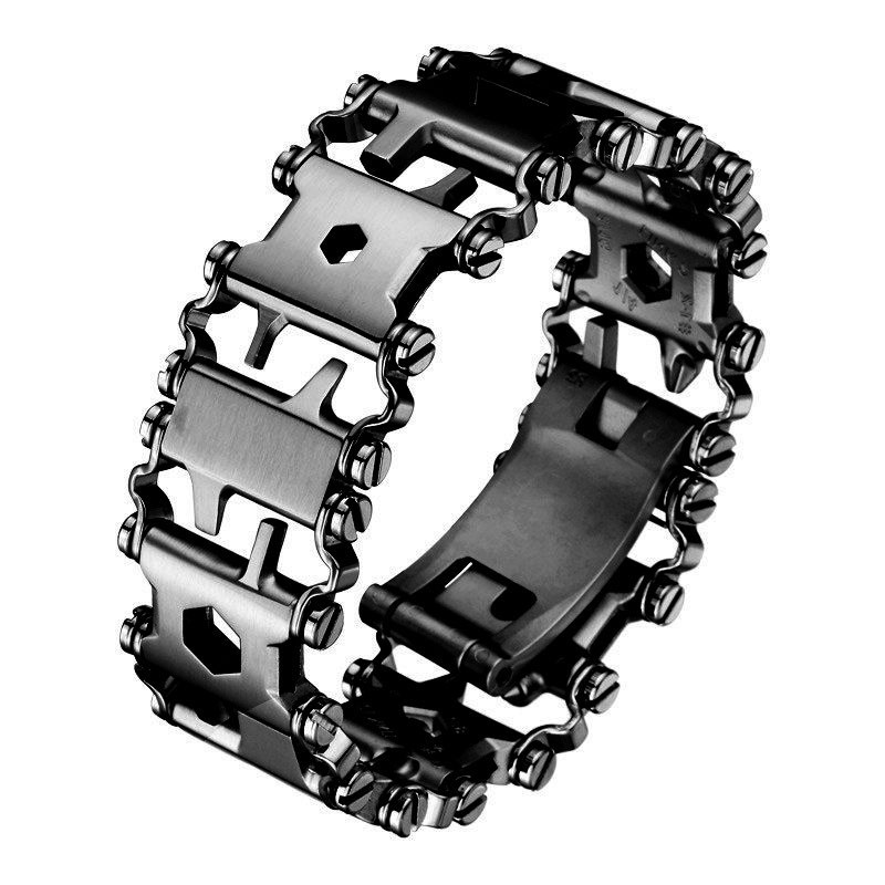 Pulsera multifuncional de acero inoxidable para acampar al aire libre (negro)