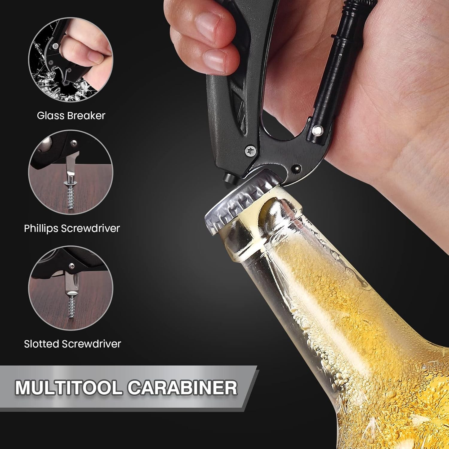 Multitool Carabiner with Pocket Knife, Stocking Stuffers Gifts for Men, EDC Cara