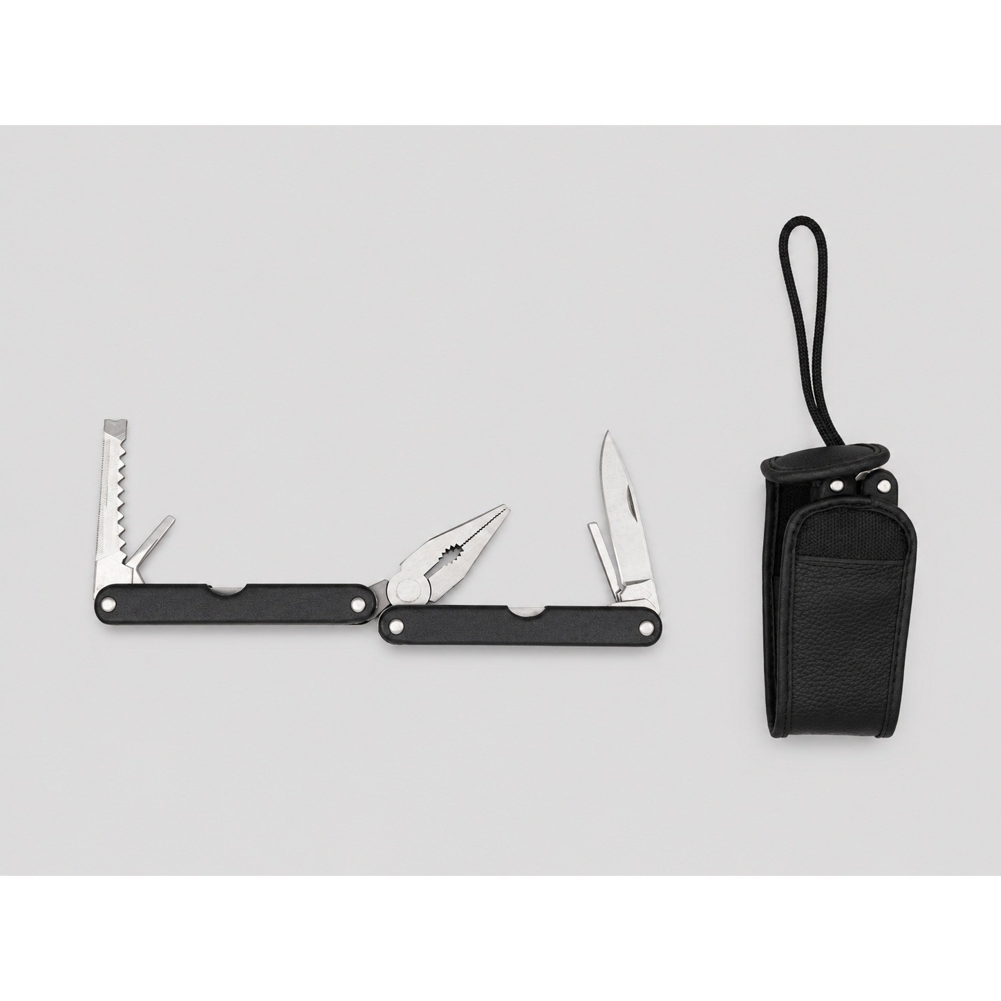 Stainless Steel Multi-Tool with Pliers Knife Saw and Belt Pouch Black 7oz