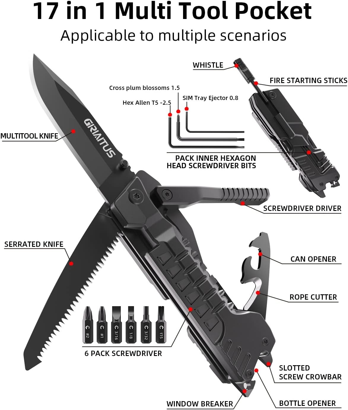 17-in-1 Multitool Knife Fire Starter Survival Tool
