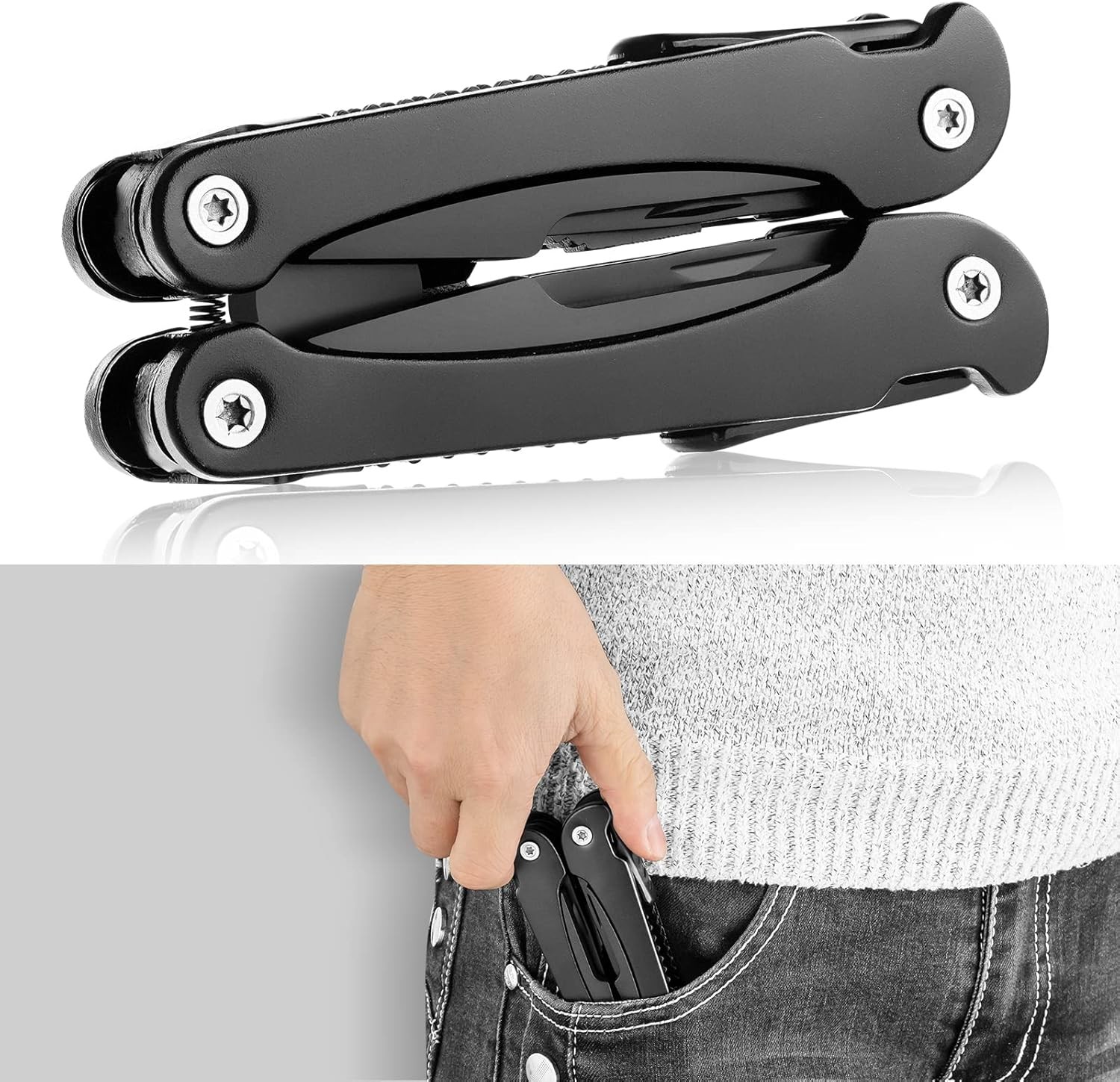 14 IN 1 Multitool Pliers with Pocket Clip, Portable Pocket Knife Camping Tool –