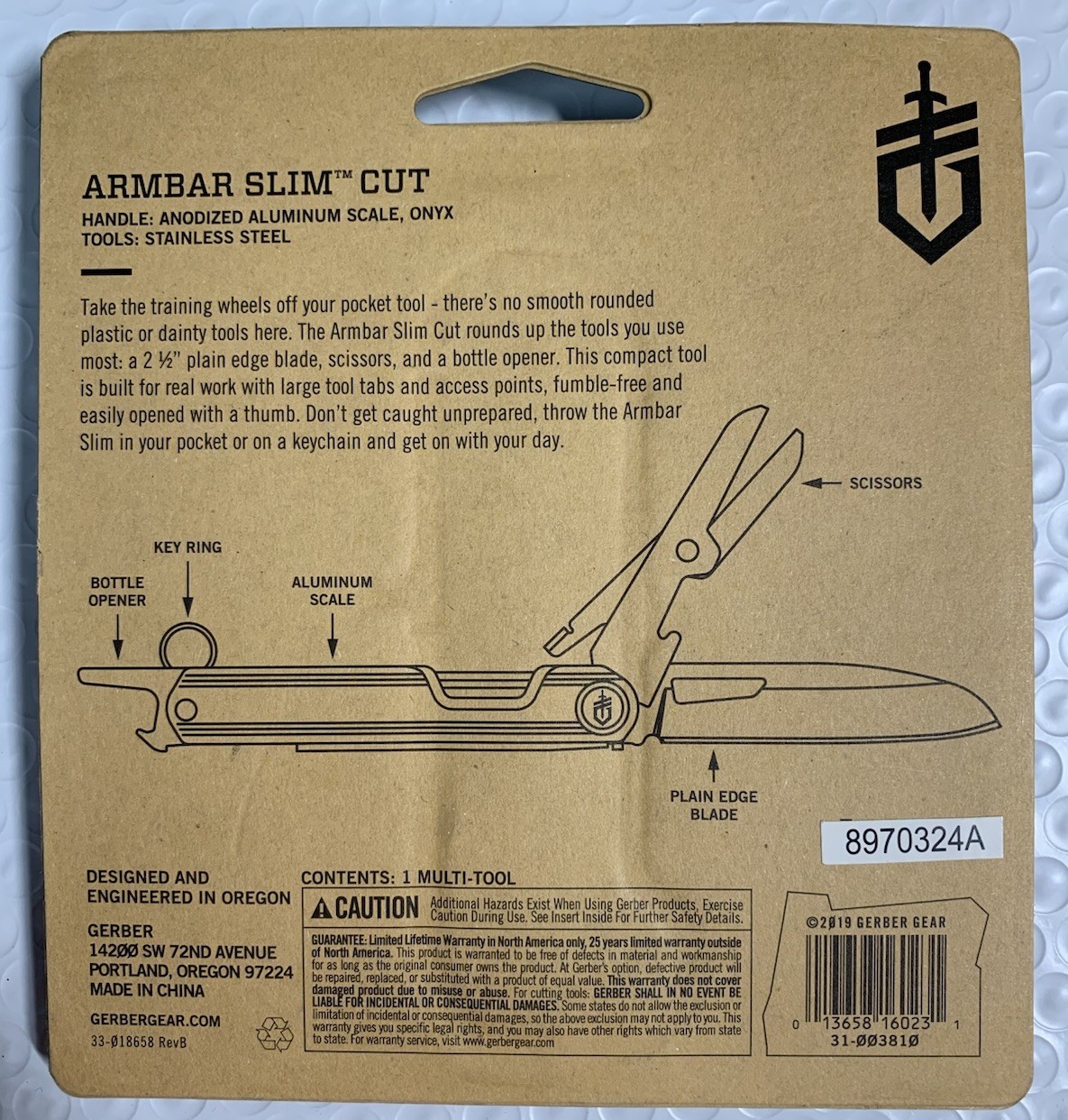 Gerber Gear Armbar Slim Cut Pocket Knife Multi-tool – Blade, Scissors, Bottle Op