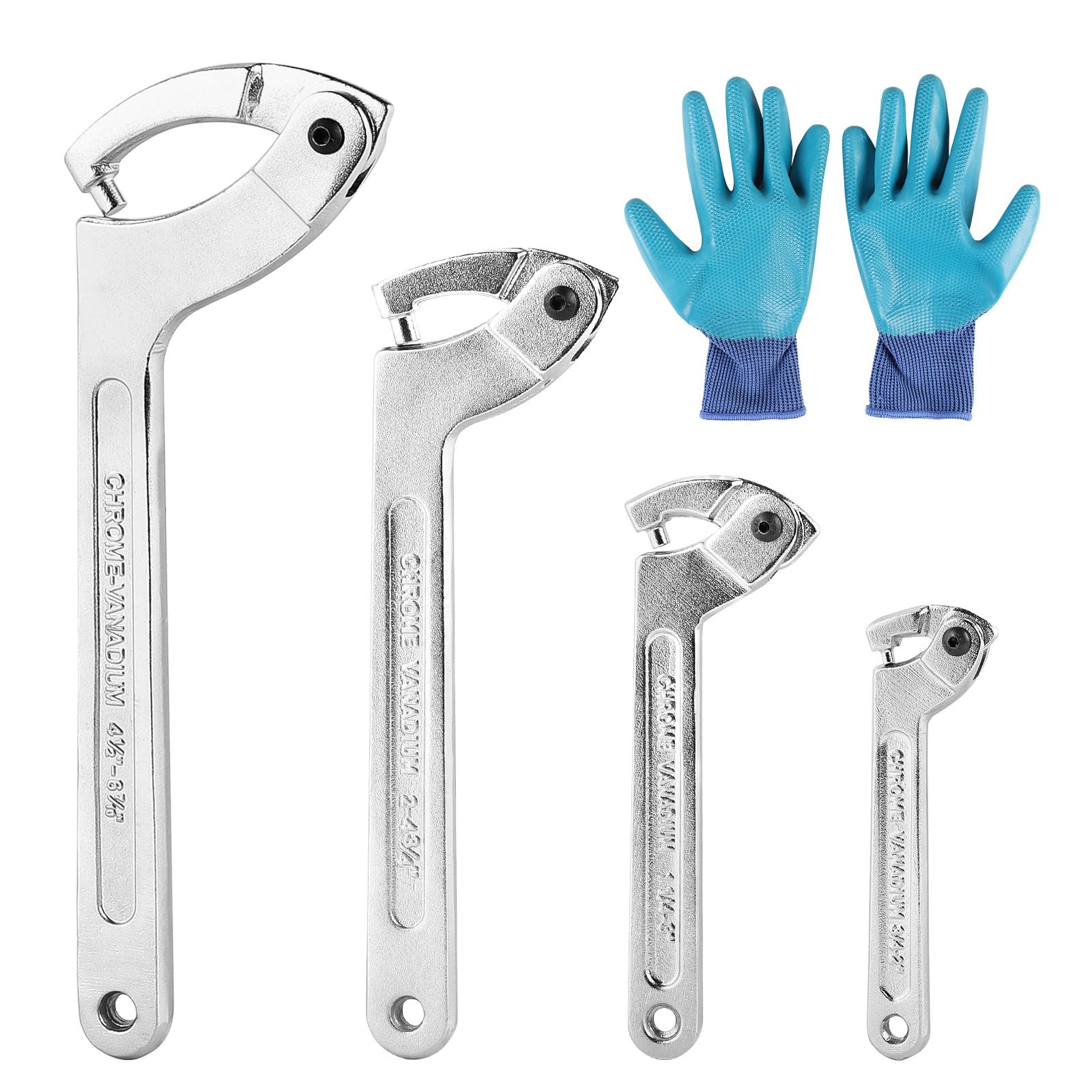 A Set of 4 Hook Spanner Adjustable, C Wrench in Chrome Vanadi…