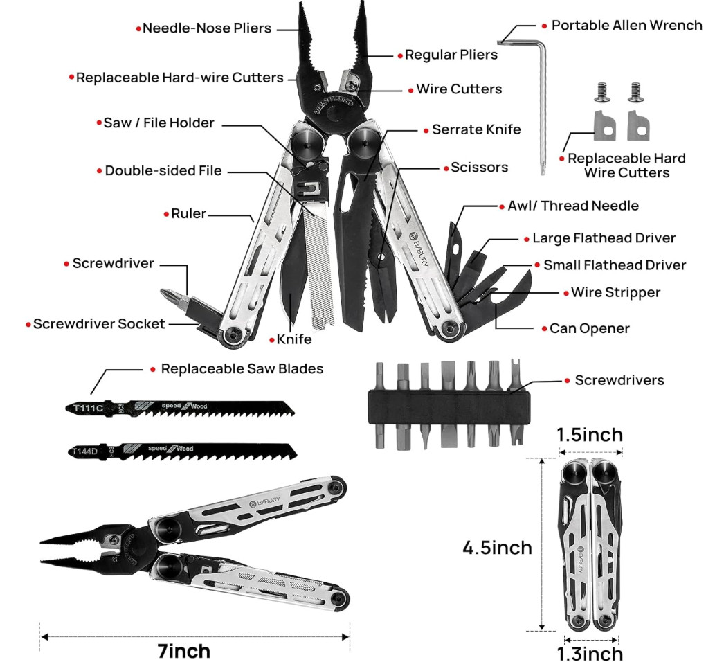 BIBURY Multitool Pliers, Stainless Steel 31-in-1 Multi Tool Pliers with Repla…