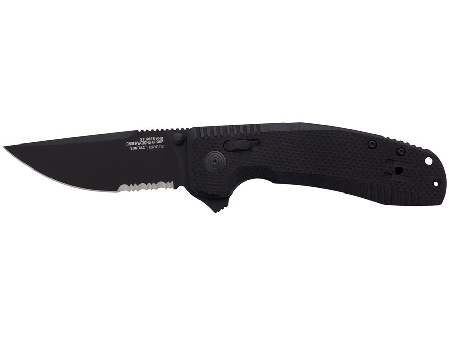 SOG Tac XR Pocket Knife 3.39″ Partially Serrated Clip Point D2 Titanium Nitride