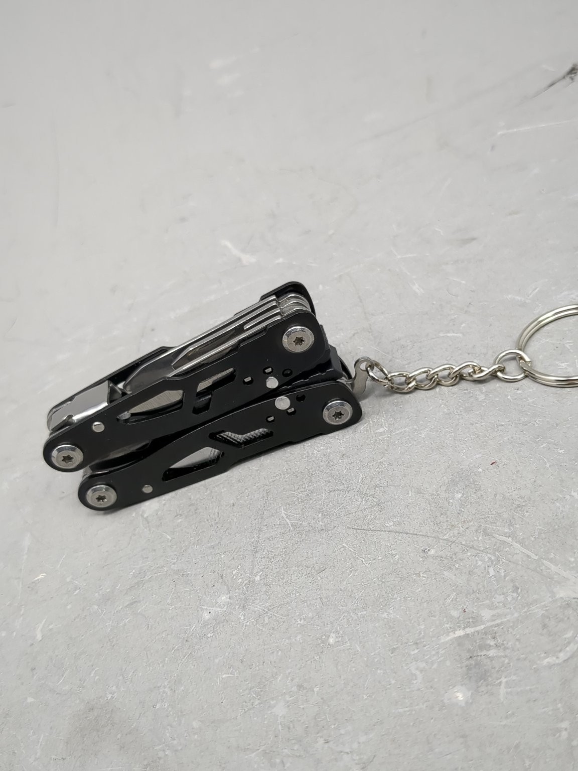 Multi-Tool Keychain with Pliers Black Stainless Steel Camping Hiking and Pouch