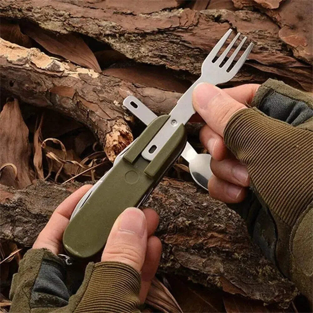 7in1 Multi Function Outdoor Diner Stainless Steel Folding Fork Knife Picnic Camp