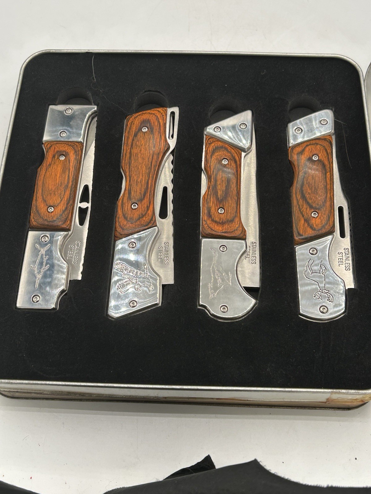 PennsWood 4-Piece Sports Knife Gift Set Stainless Steel Design w/Wood Handles