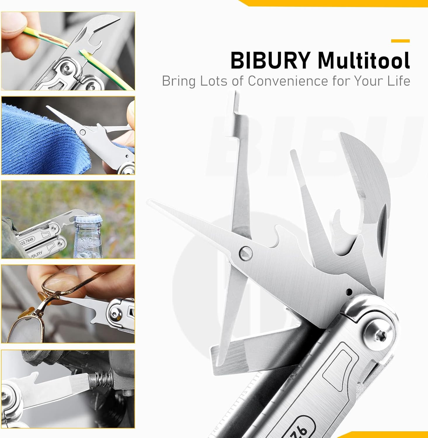 BIBURY Multitool with Pocket Knife, 19-In-1 Stainless Steel Pliers with Scissors