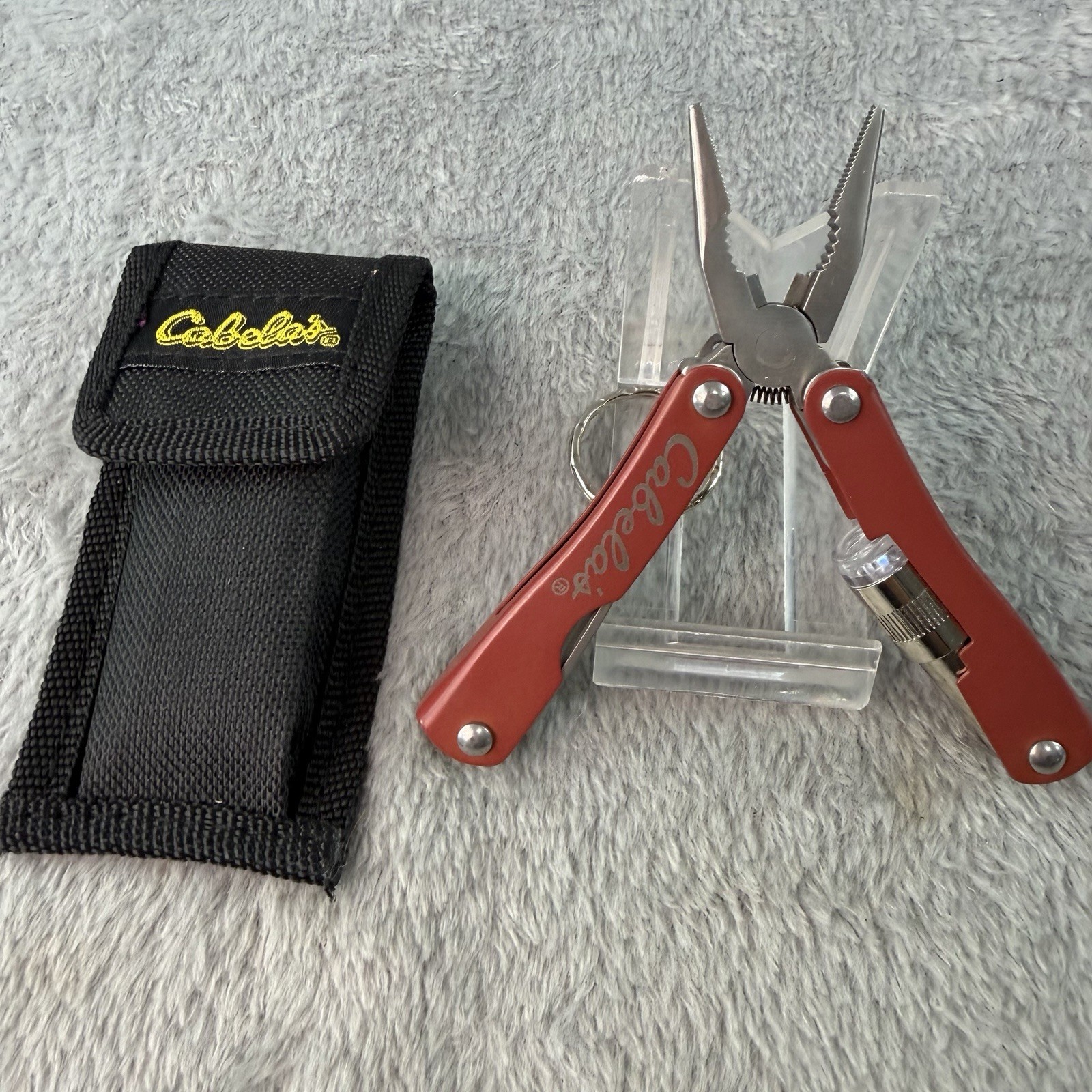 Cabelas Mini Keychain 7 in 1 Multi-Tool with LED Light & Nylon Belt Sheath