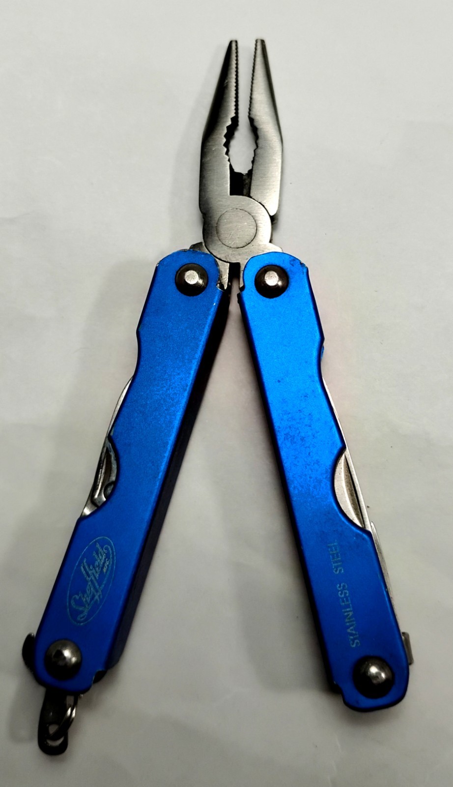 Sheffield Multitool Blue Handle Pliers Sissors, nail file, knife– Near Mint