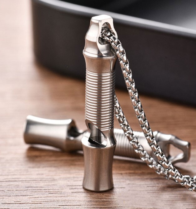 High Stainless Steel Whistle Necklace Lanyard Camping Survival Keychain EDC Tool