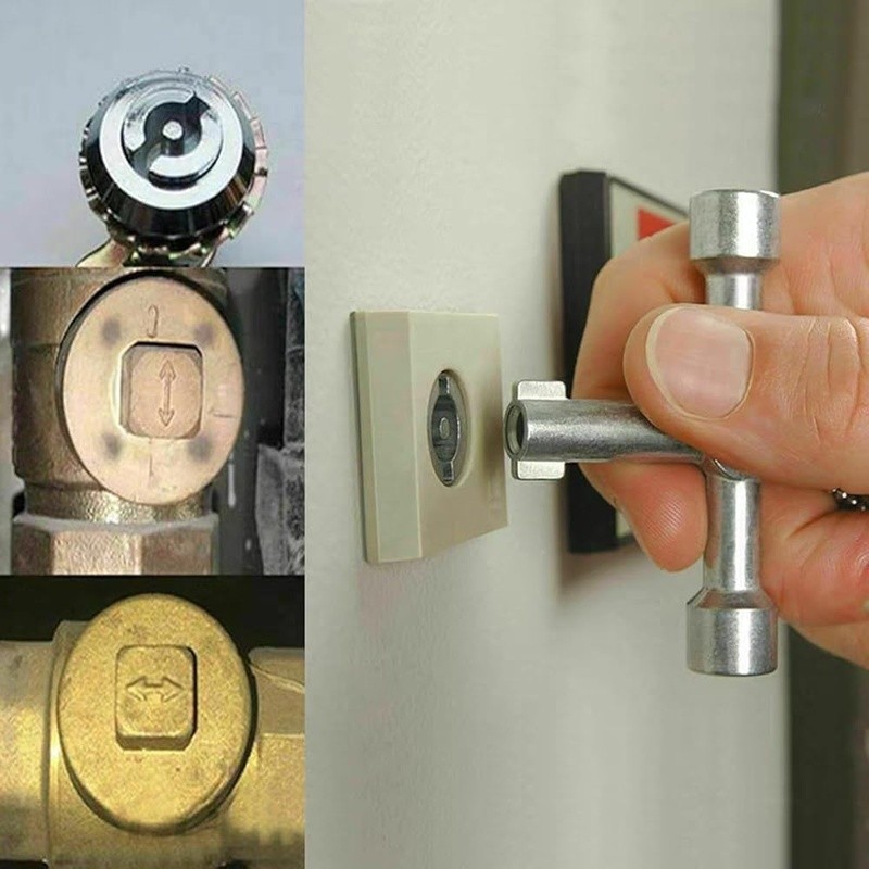 4 Way Sillcock Key Water Control Tool Zinc Alloy Multi-Functional Portable New