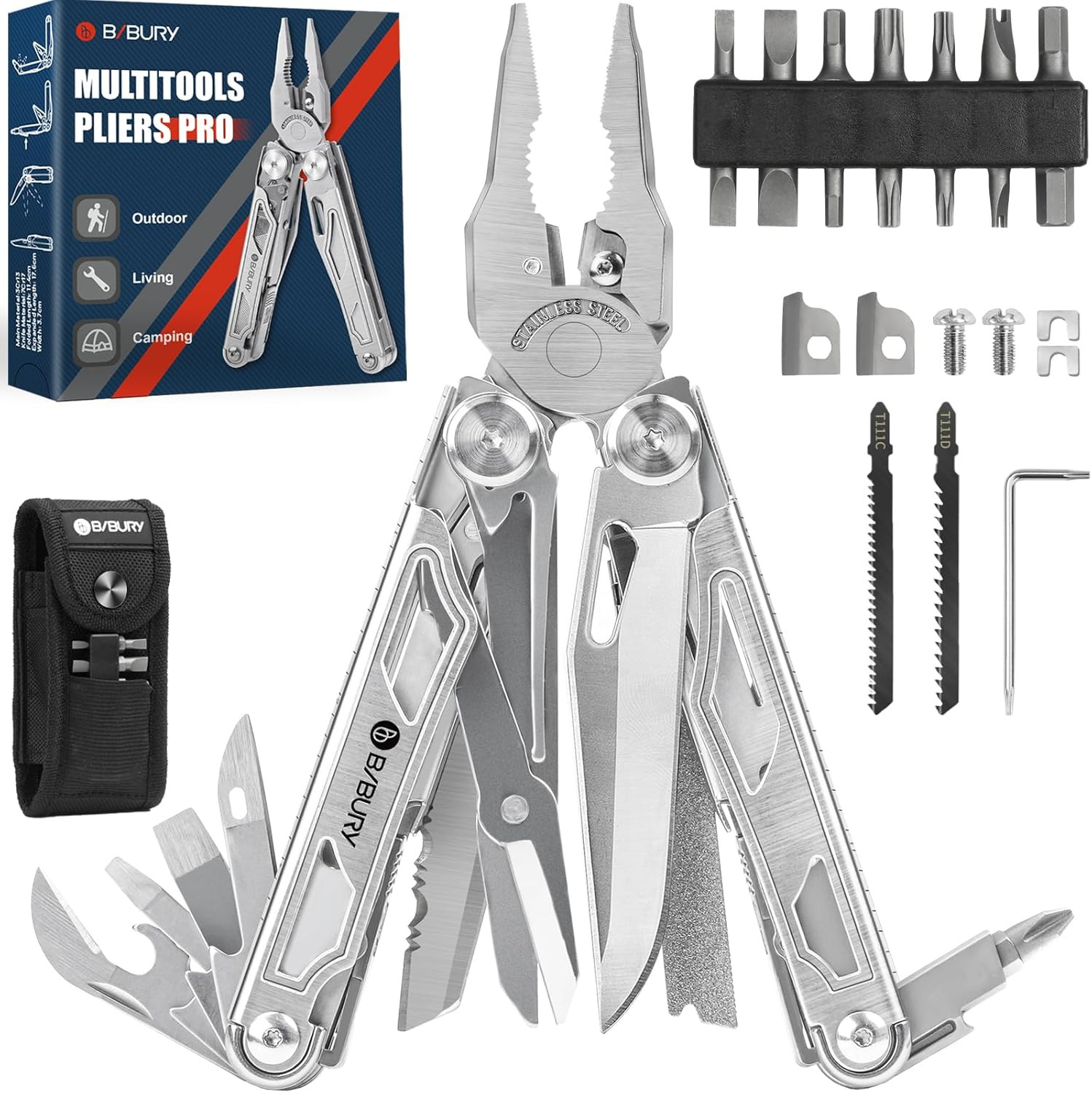 Multitool Pliers Pro BI2045, Stainless Steel Multi Tool Pliers with Replaceable
