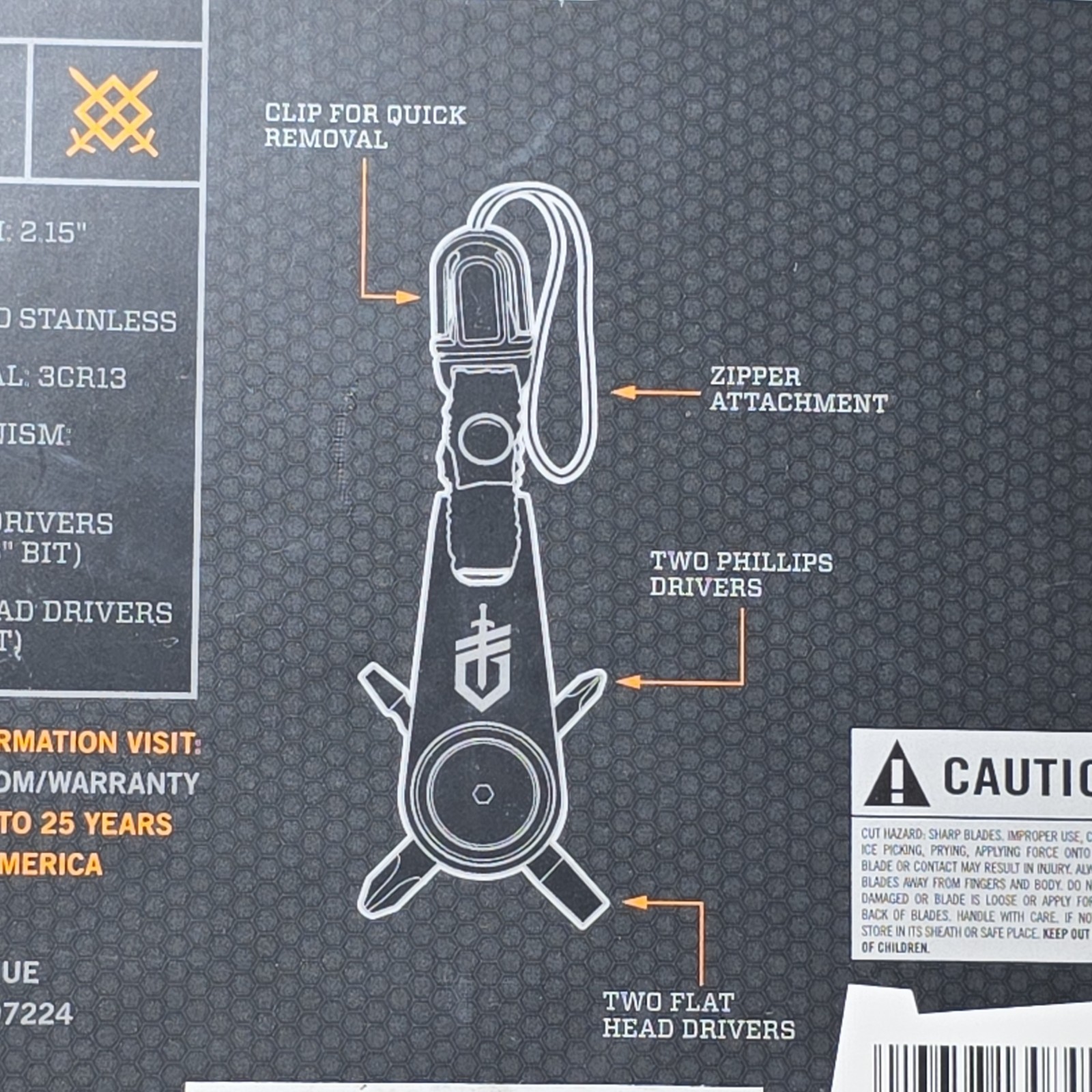 Gerber GDC Zip Driver Black Stainless Multi-Tool 4 Tools, Screwdrivers, Clip