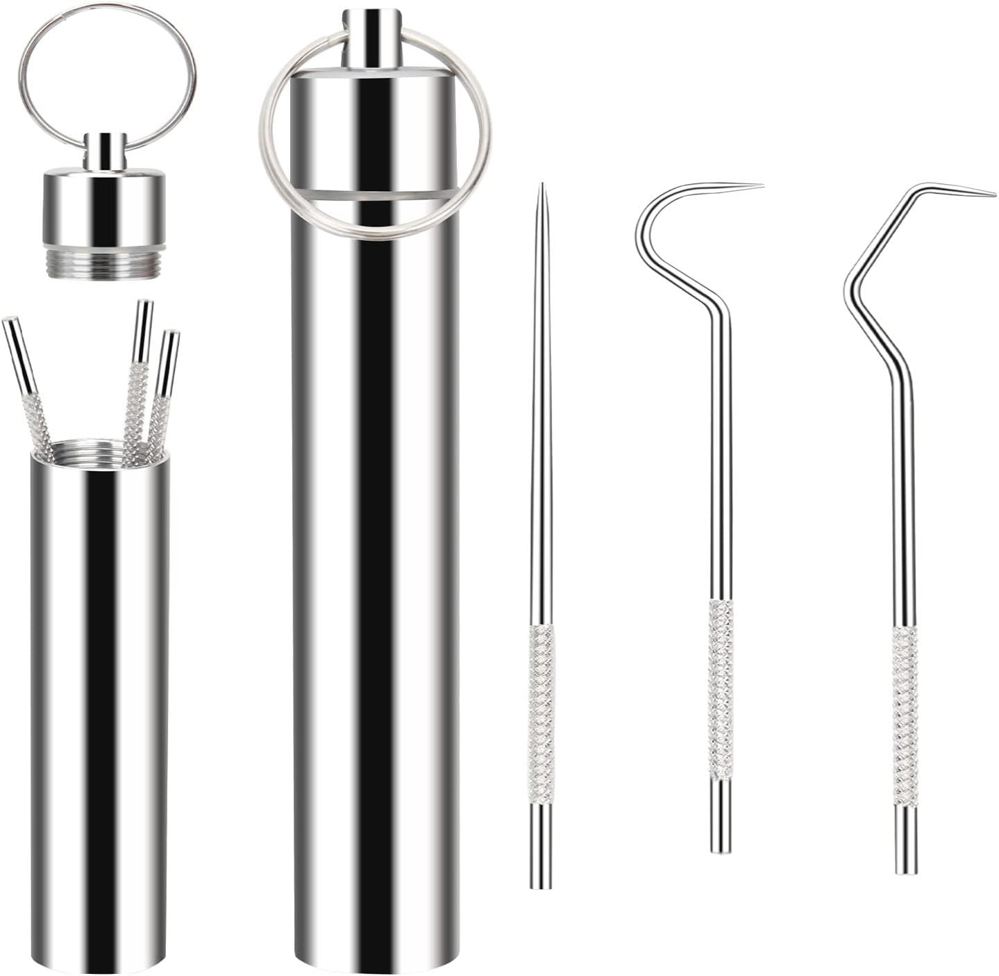 3 Pieces 2 Set Metal Toothpicks Kit, Reusable Toothpick Holder Portable Stainles