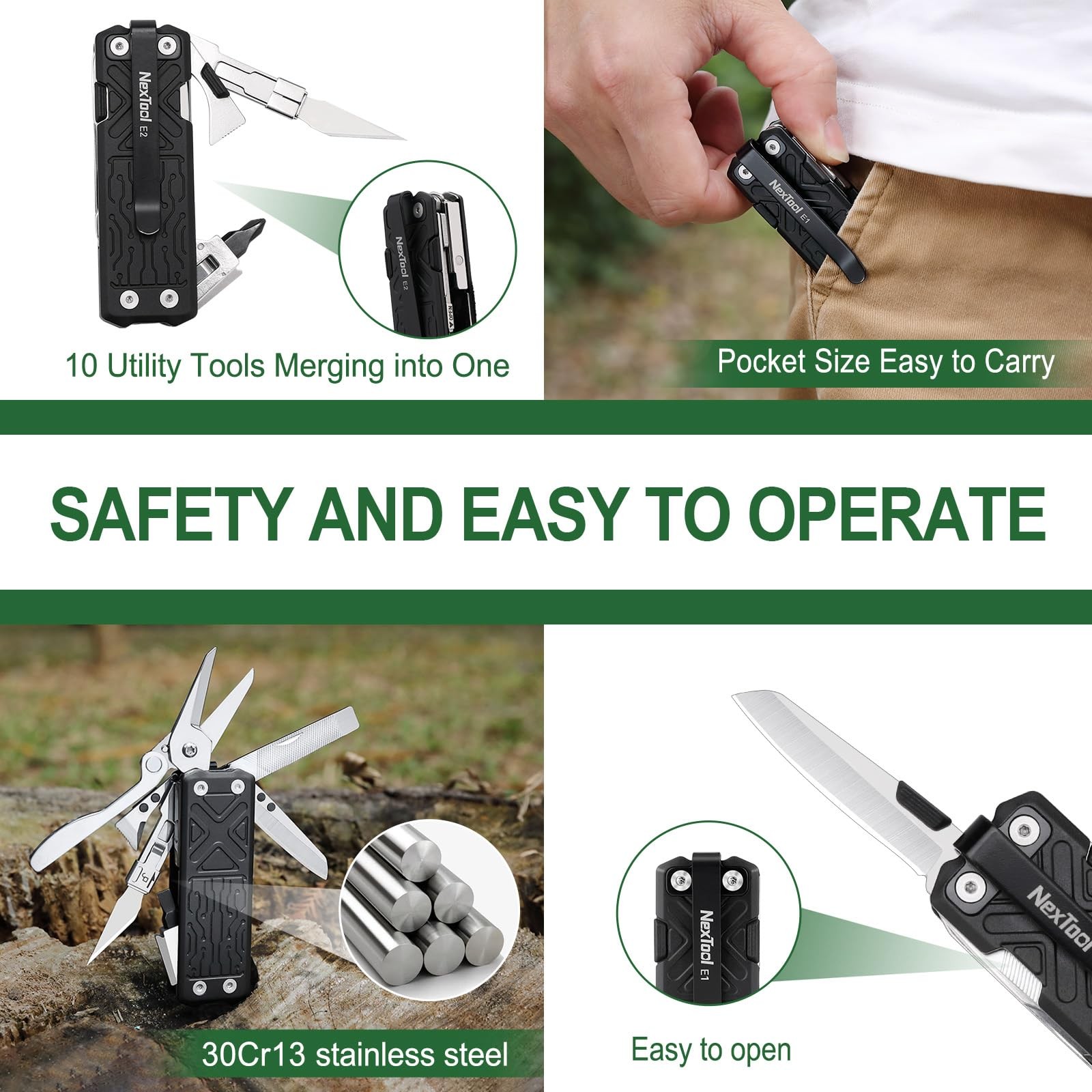 Pocket Tool E1, Pocket Knife Multi-Tool with Replaceable Folding Utility Knif…