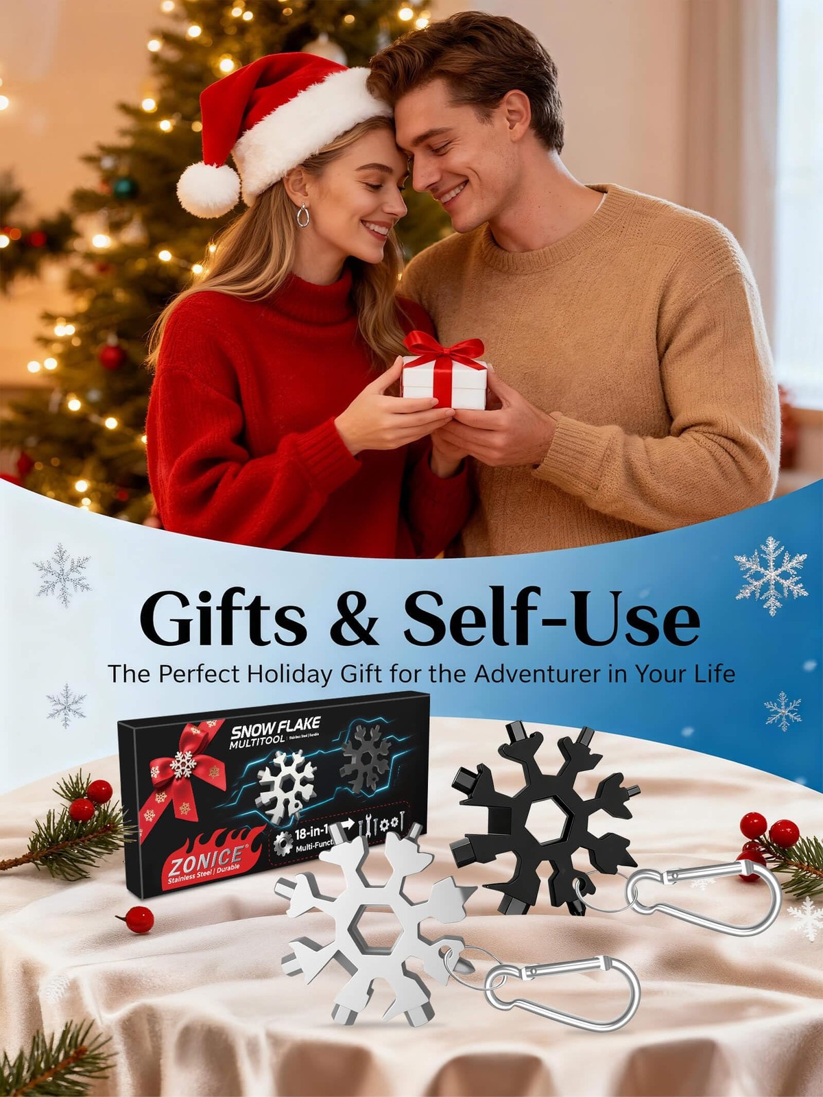 Christmas Gifts for Men 2025 – Stocking Stuffers for Him,18-in-1 Snowflake Mu…