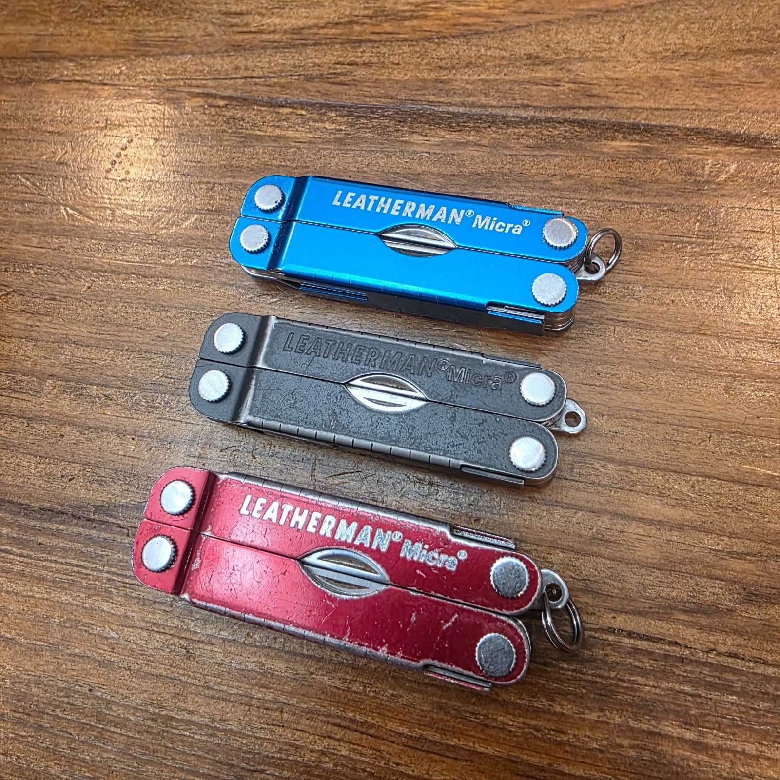 Leatherman MICRA Multi-Tool – Stainless Steel – Lot of 3 – Colors Red Blue Black