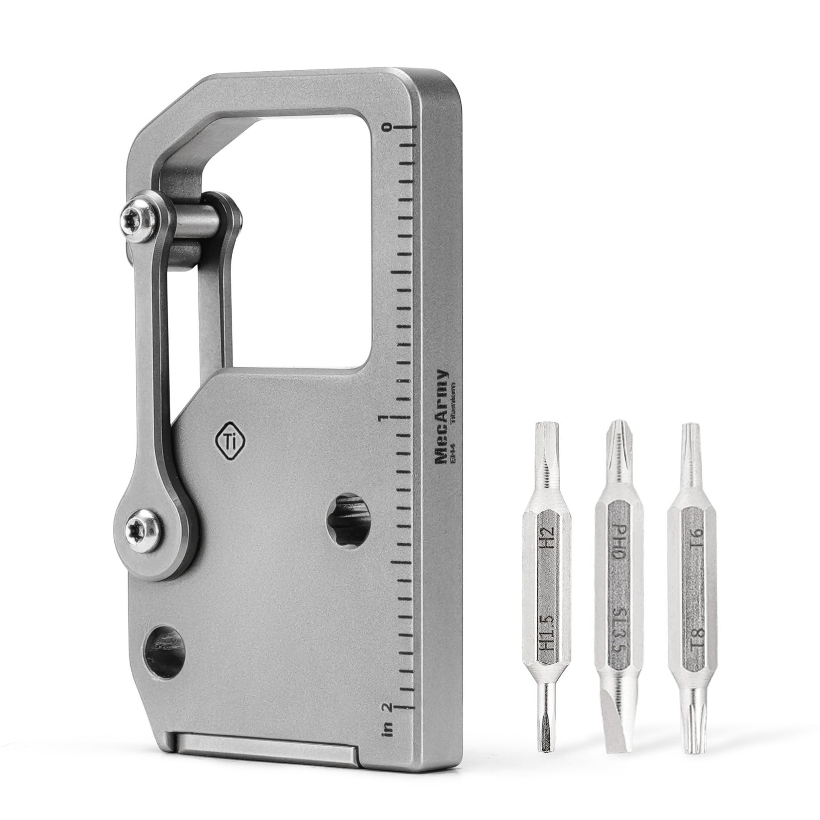 4-in-1 Titanium Multitool Pocket Screwdriver with Carabiner & Ruler – EDC Keycha