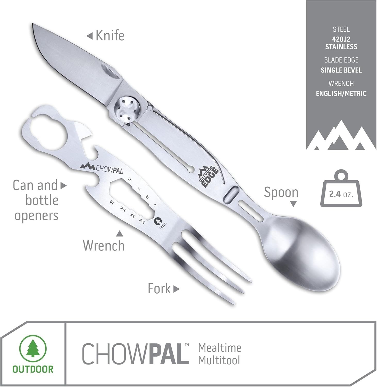 ChowPal Mealtime Multitool W/ Folding Knife Fork Spoon Bottle Opener Can Opener