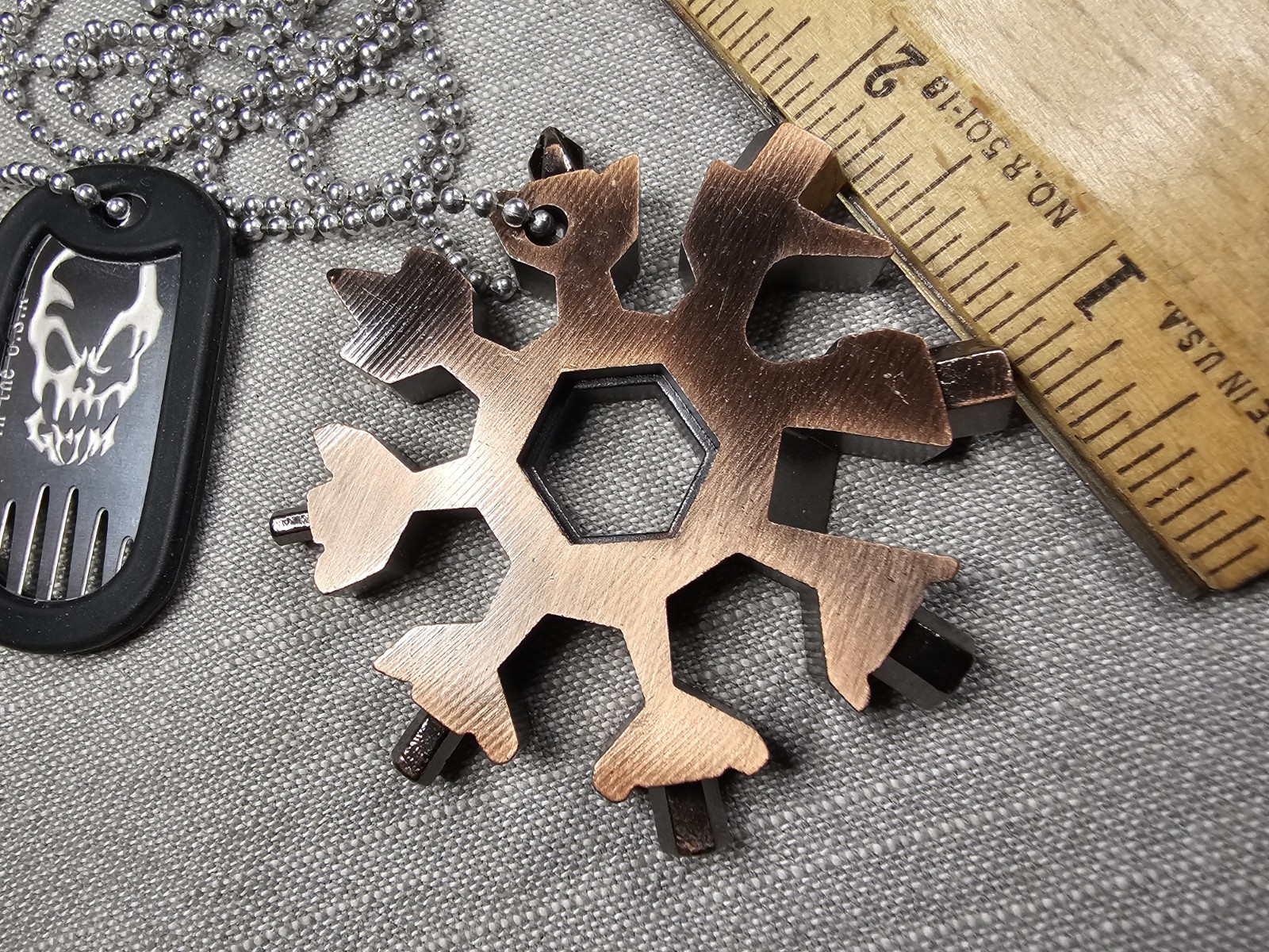 Vintage Necklace Tools Snowflake & Dog Tag Fork Edc Survival Tools Gift D10