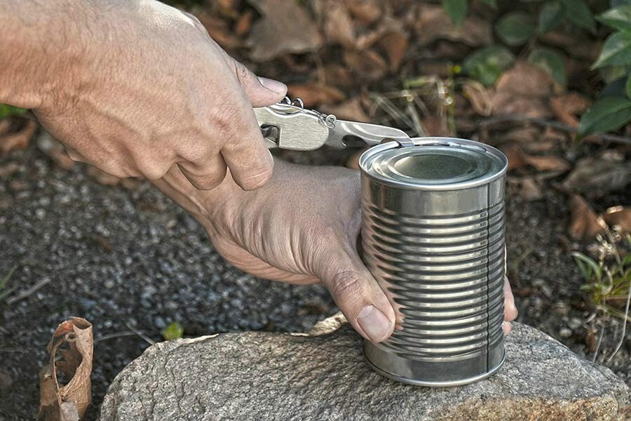 Hobo Camping Pocket Knife Fork & Spoon Can & Bottle Opener Cork Screw Utensil