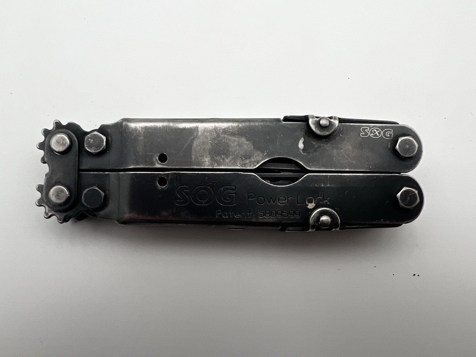 SOG PowerLock Black Oxide Multi-Tool Pliers Knife Saw Scissors Used