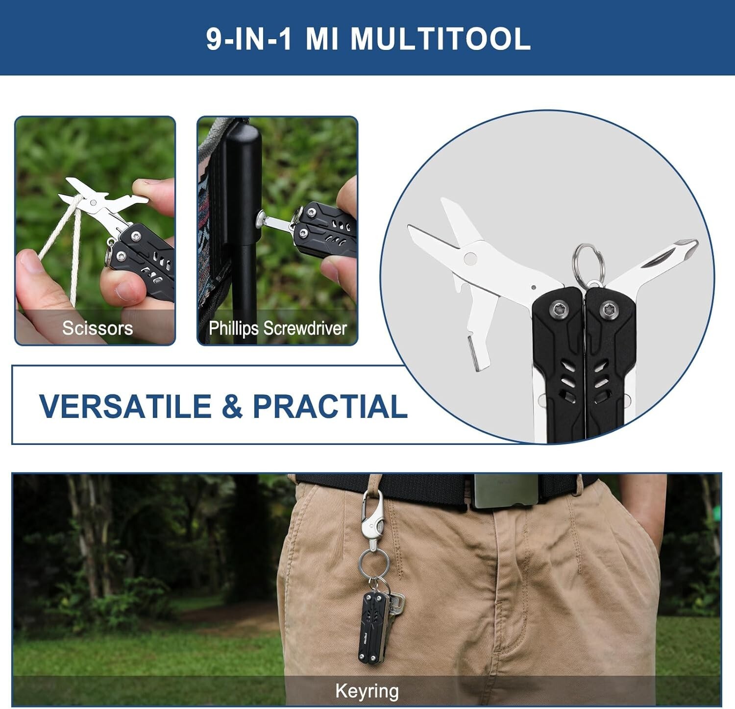 Keychain Multitool, 9 in 1 Mini Multitool with Nose Pliers Scissors SIM Extrac