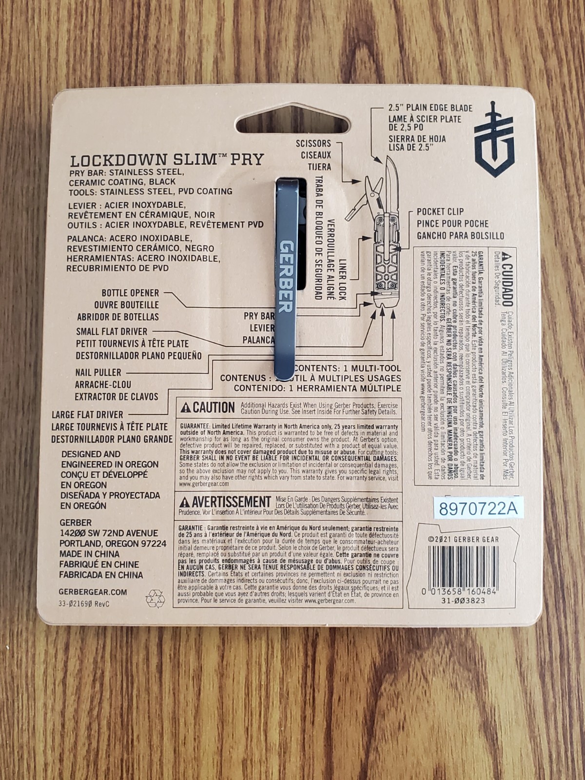 Gerber Lockdown Slim Pry Multi-Tool Knife Stainless Steel 7 tools EDC