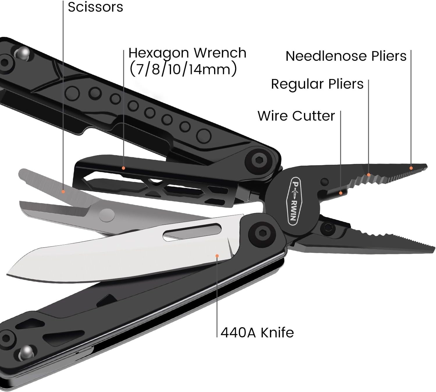 20-in-1 Full Size Stainless Steel Multi Tool Pliers for DIY Home Garden Camping