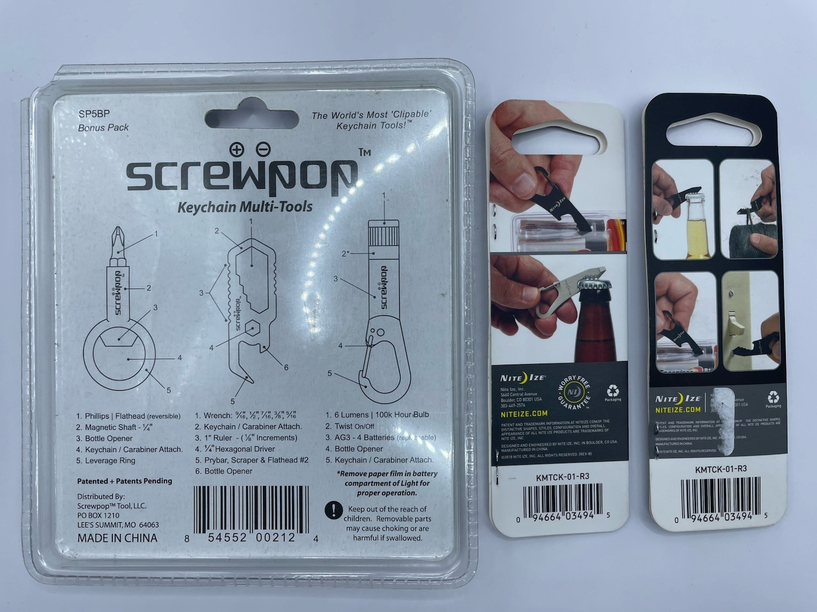 New SCREWPOP 3pc Keychain Multi Tool Flashlight NITE IZE DoohicKey CLIPKEY EDC