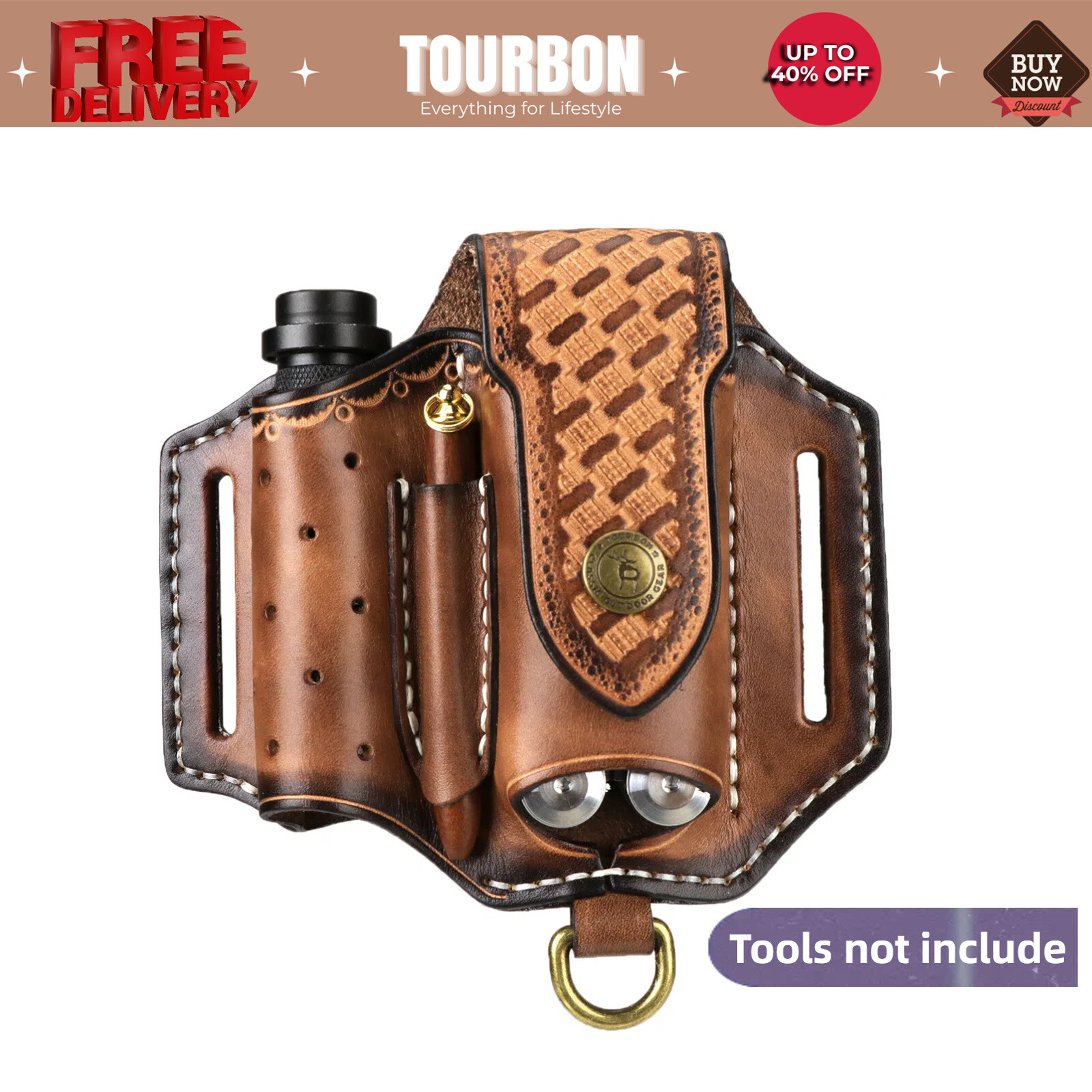 Tourbon Leather 4 in 1 Knife Sheath EDC Pliers Belt Holder Pouch Tools Holster