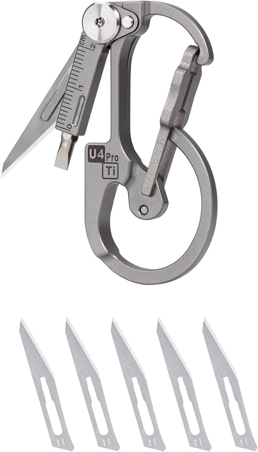 RovyVon U4 Pro+ Plus Titanium Carabiner Small Keychain Knife, PH0+SL3.5