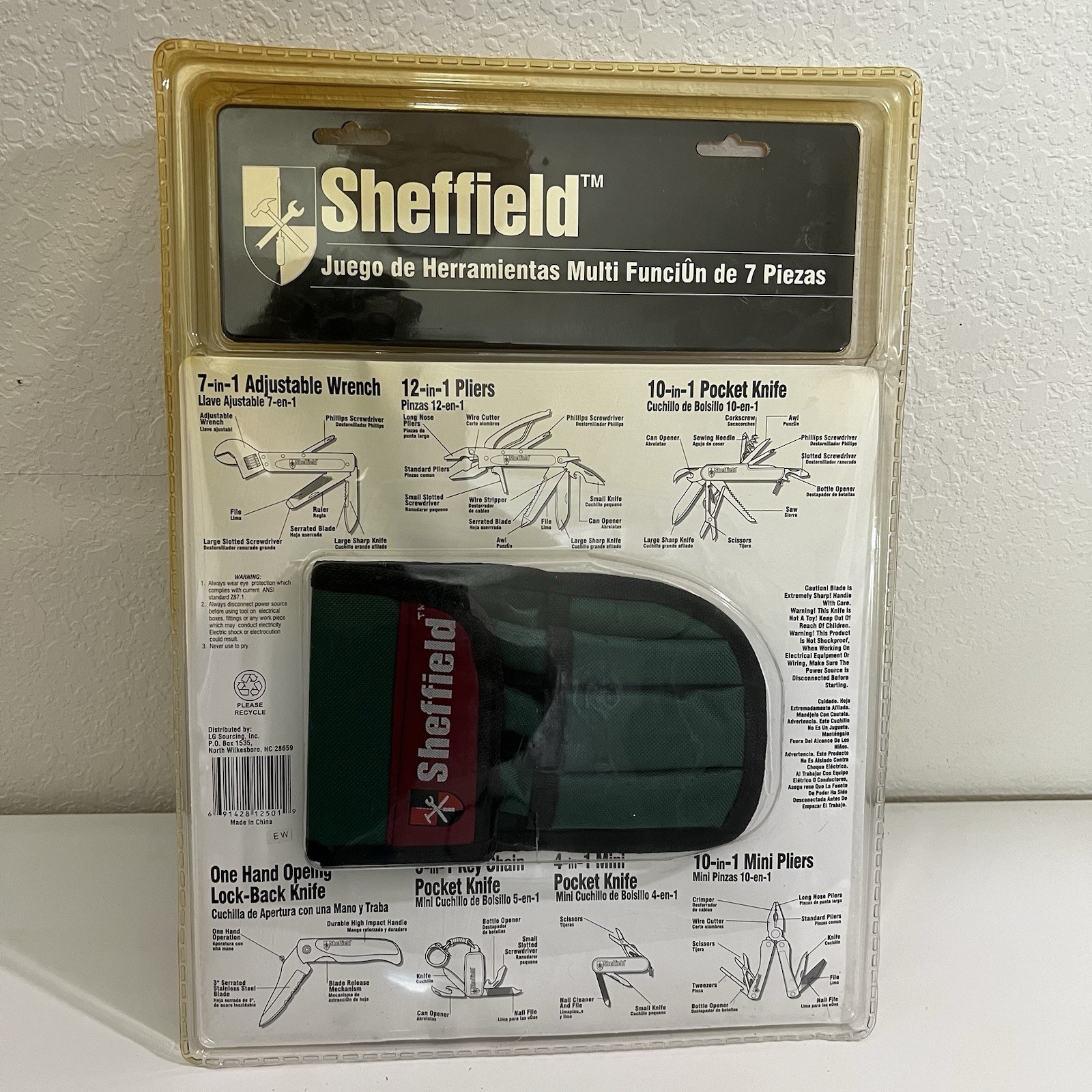 Sheffield 7 Piece Multi Function Tool Kit Stainless Steel – With Belt Pouch