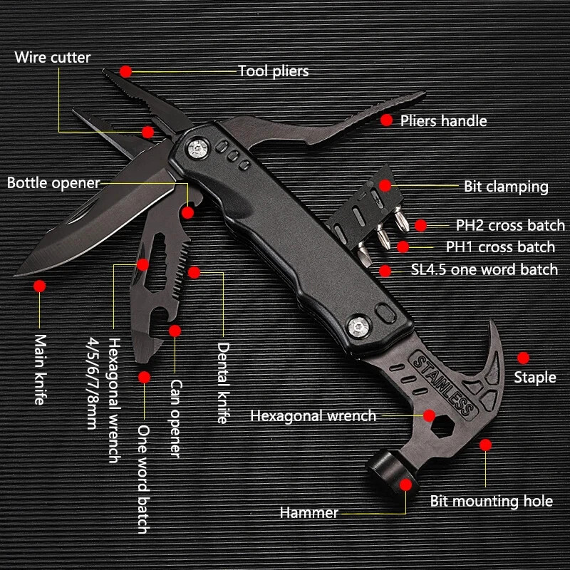 Multifunction Folding Pliers Multitool Claw Hammer Wrench EDC Tool With Sheath