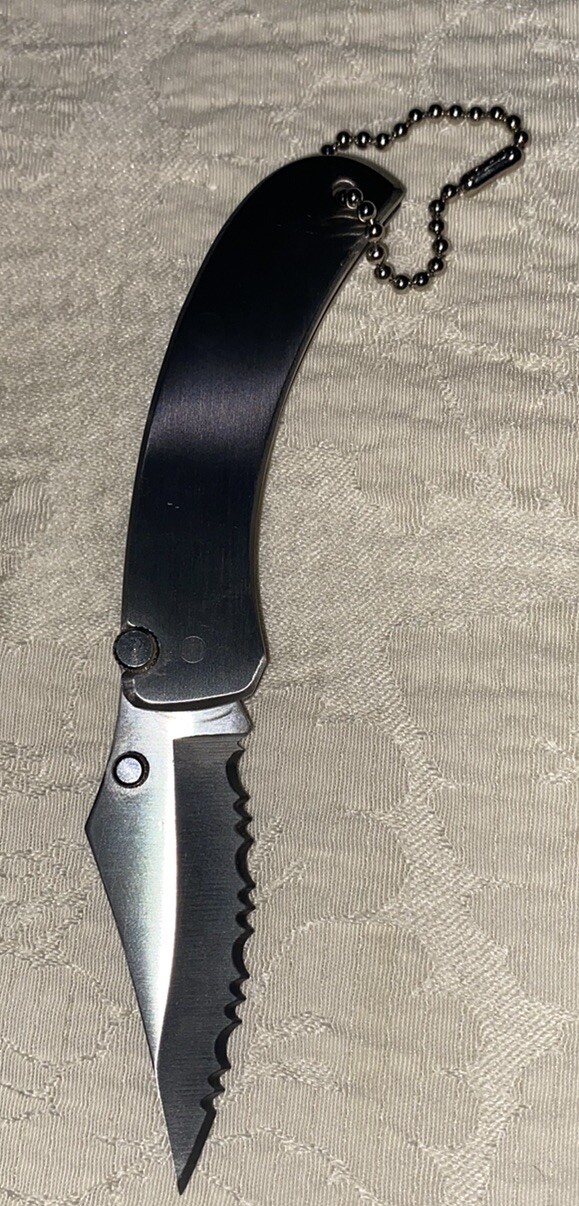 Pocket Knife Key Chain Folding 5” Serrated Silver Metal Fishing Camping Handy