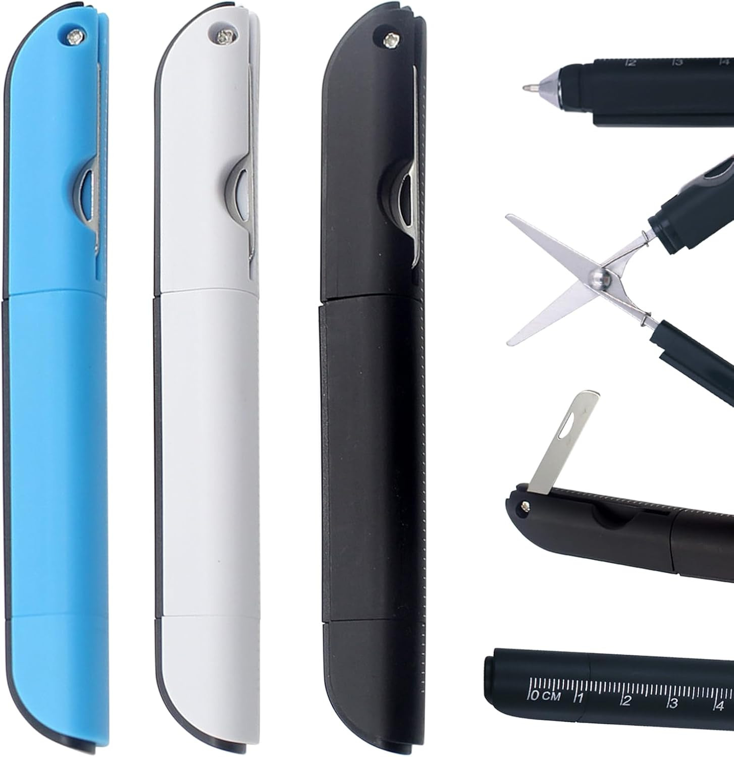 3Pcs Multi-Tool Pen with Scissors, Ruler, and Art Knife – Portable 4 in 1 Utilit