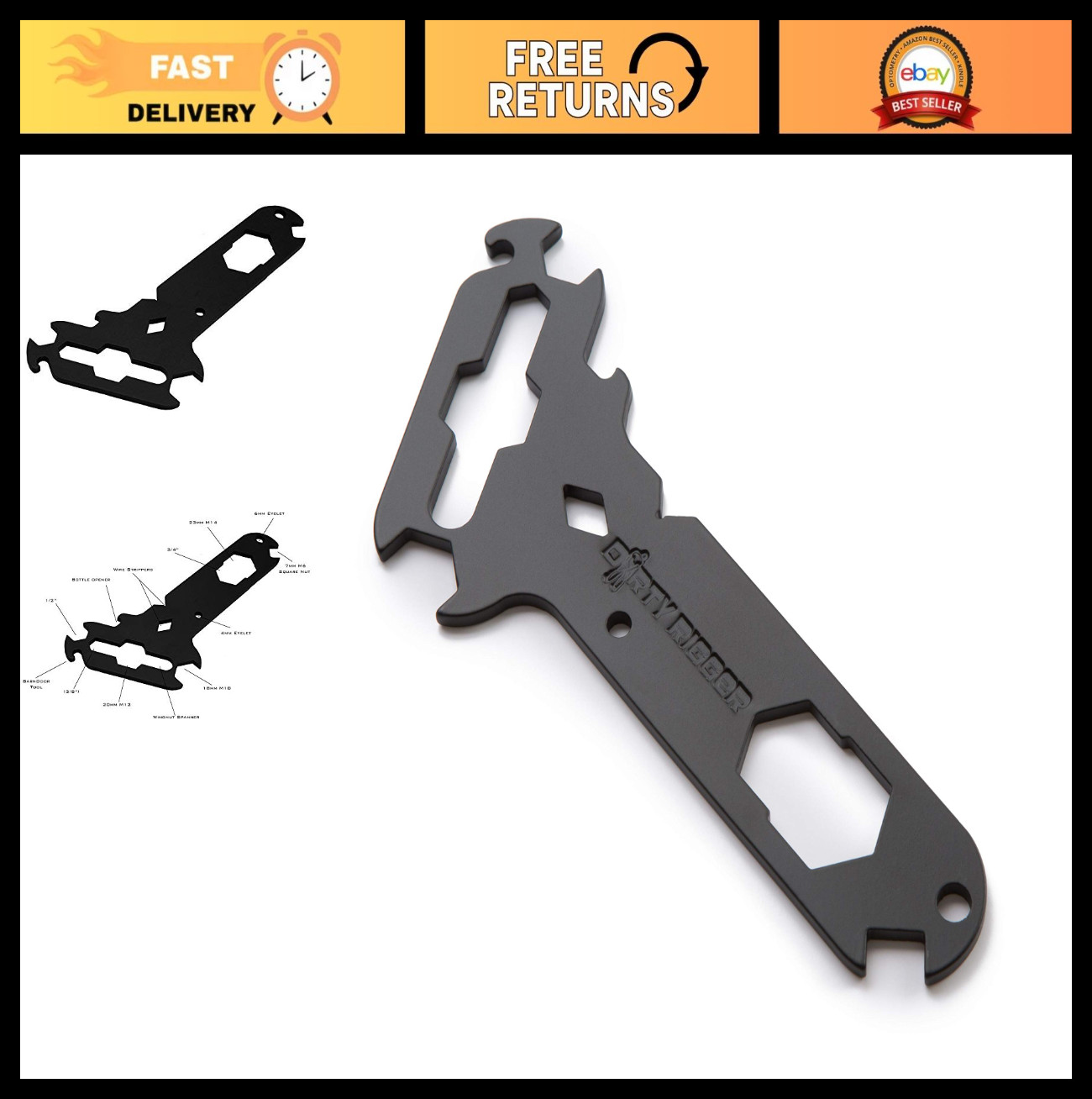 14-in-1 Black Multitool with Wing Nut Spanner & Rigger Tools – Versatile & Durab
