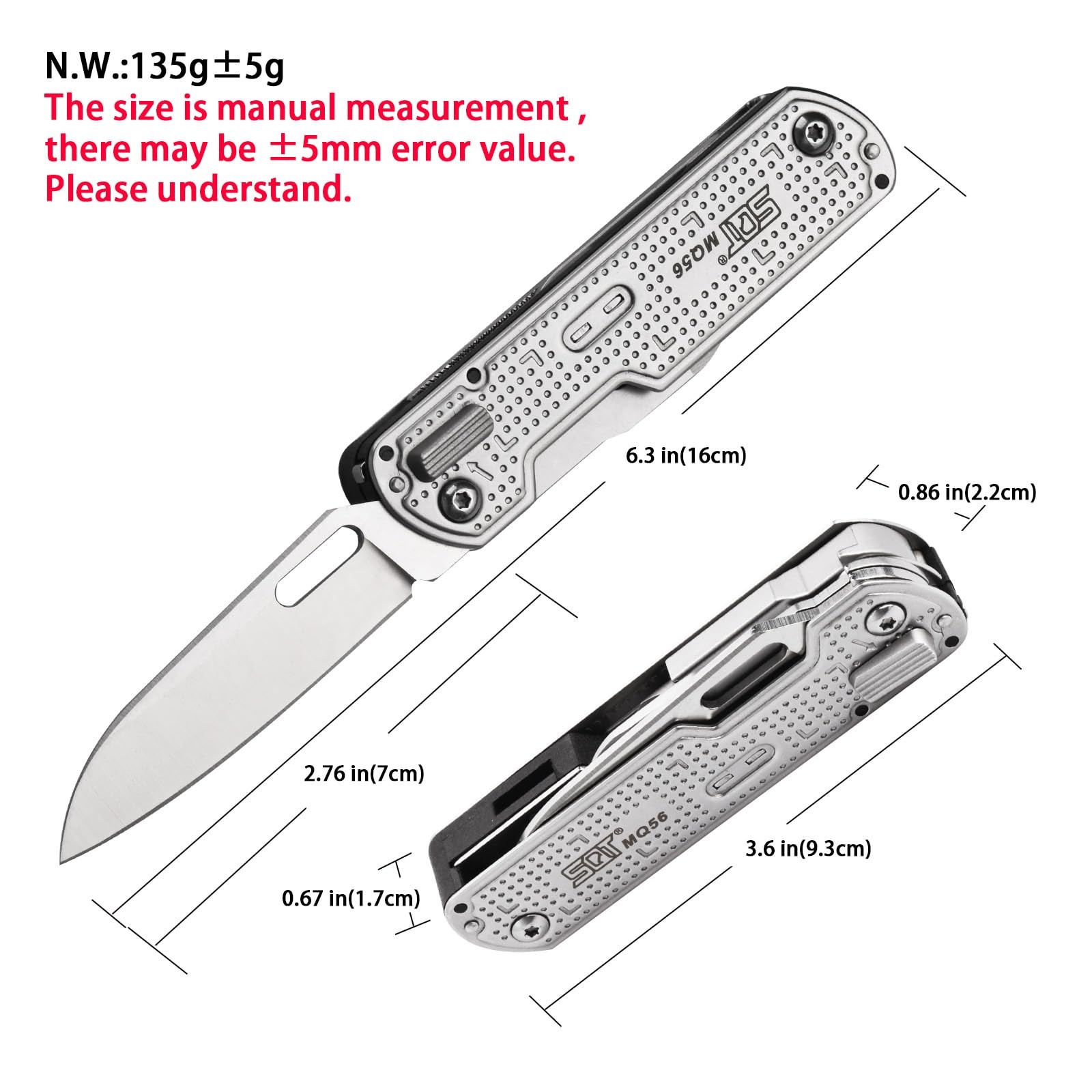 SQT2056 13-in-1 Multitool Knife with Glass Breaker, Survival Knife for Outdoo…