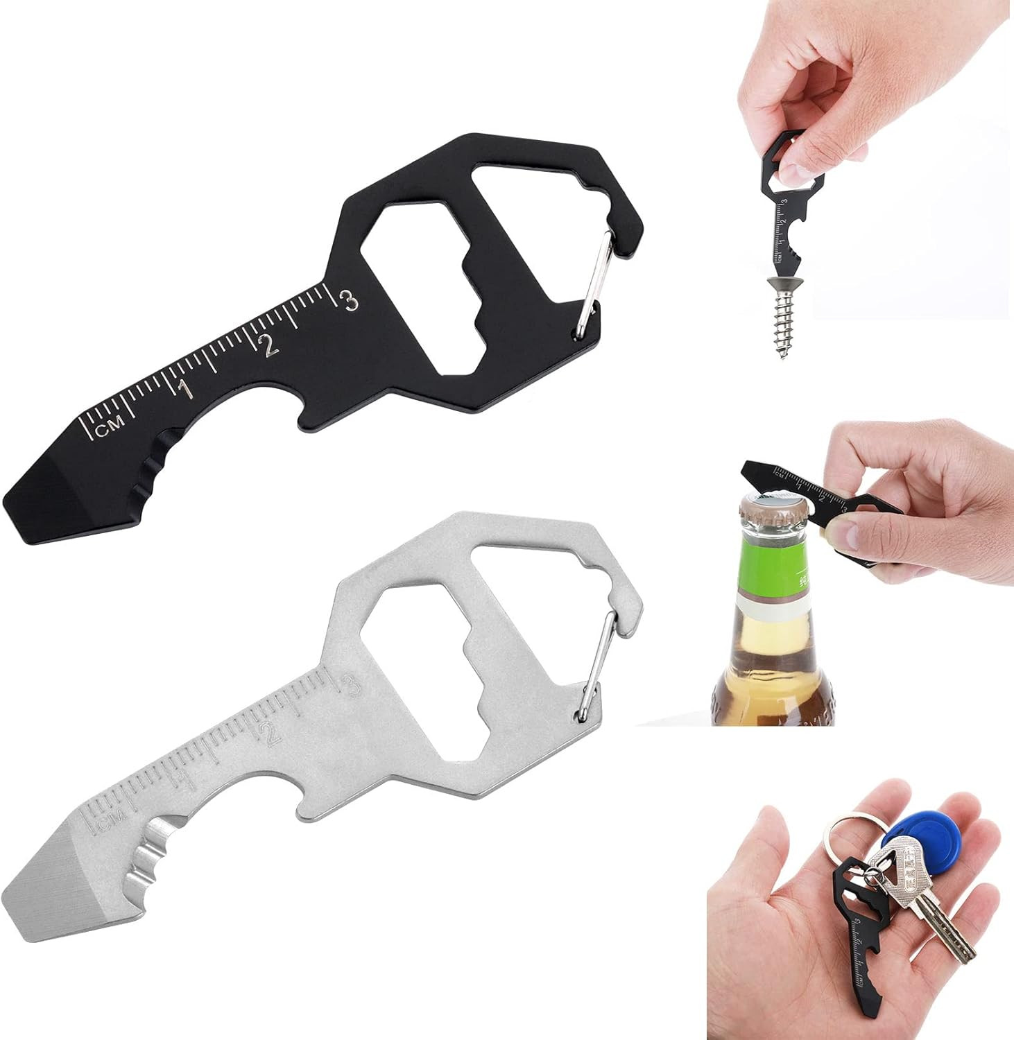 Keychain Bottle Opener Multi Tool, 2 Pcs 6-In-1 Keychain Pocket Tool for Bottle