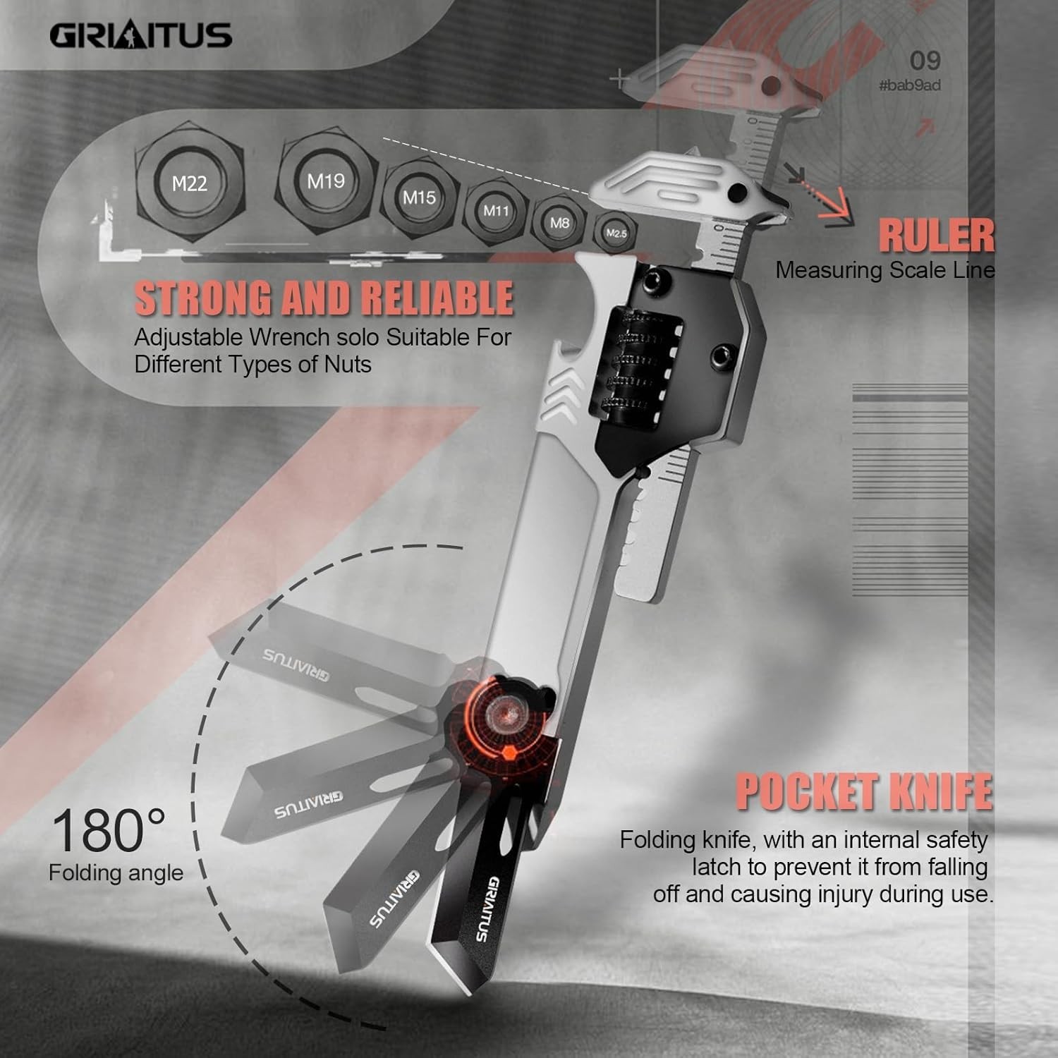 7-in-1 EDC Multitool:Wrench, Opener, Breaker–For Cycling, Outdoor & Home Repairs