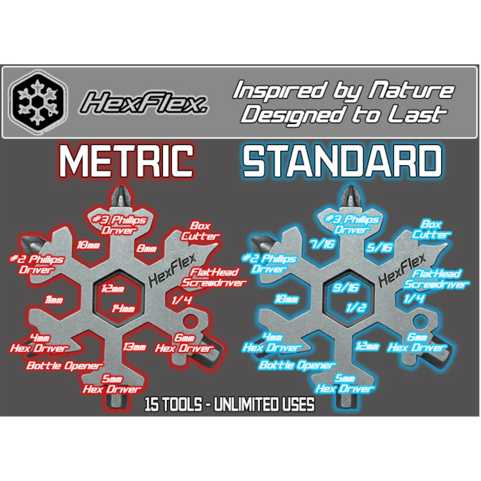 HexFlex Snowflake Multi-Tool Metric (Oxidized Black)