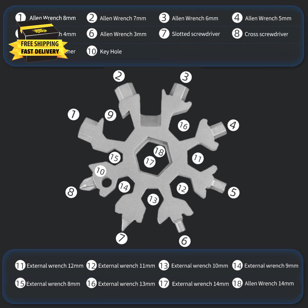 18 in 1 Snowflake Multi Tool for Man,Stainless Steel Snowflake Multitool Stockin