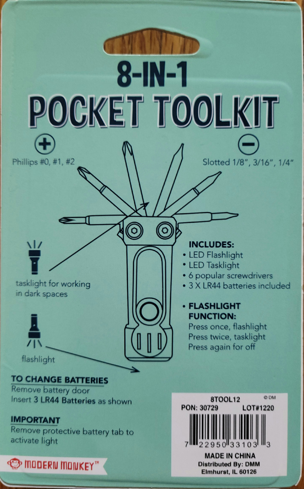 Dual LED flashlight six screwdriver pocket toolkit