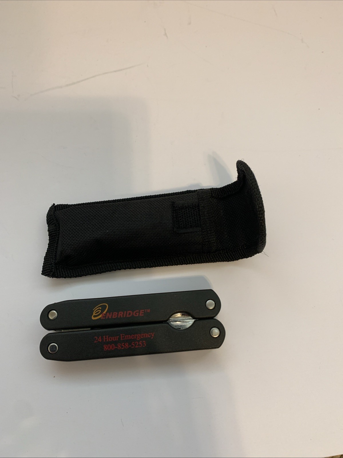 Enbridge Logo Multi Tool With Nylon Belt Sheath Stainless Steel Folded 5”