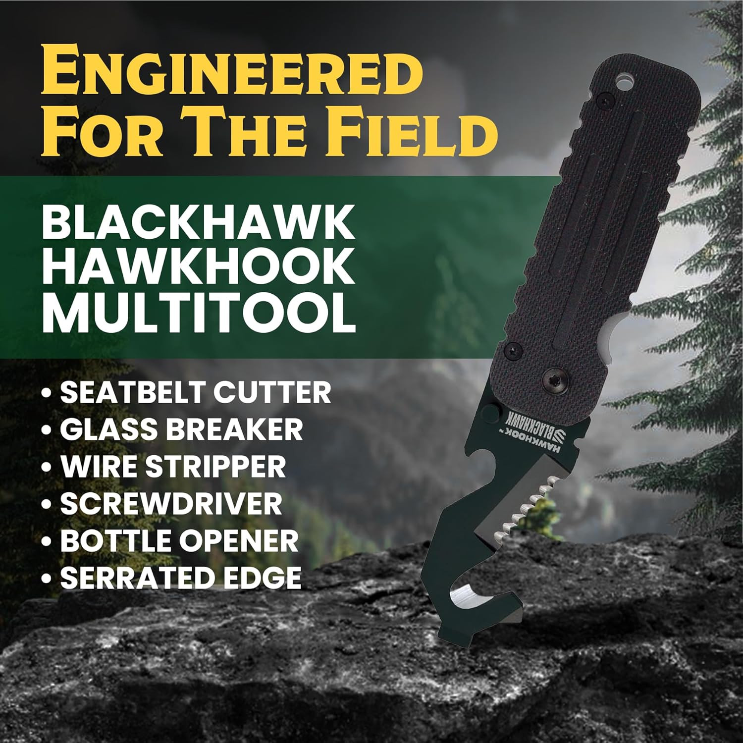 BLACKHAWK HAWKHOOK Compact Survival Multitool, 2-1/4” 9CRMOV18 Blade with G10 Ha