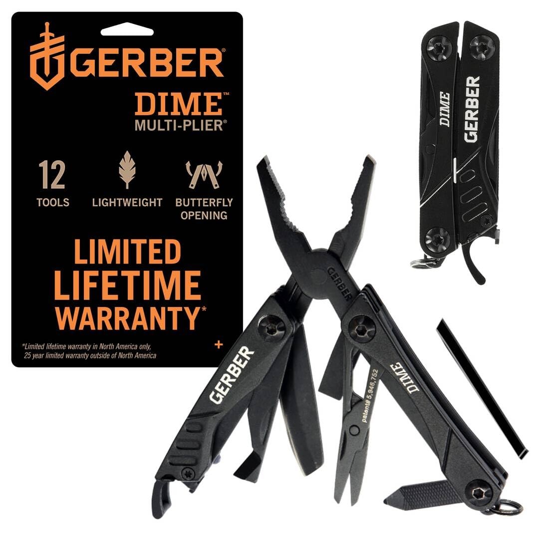 Gerber Gear Dime 12-in-1 Mini EDC Multitool – Needle Nose Pliers, New, Black